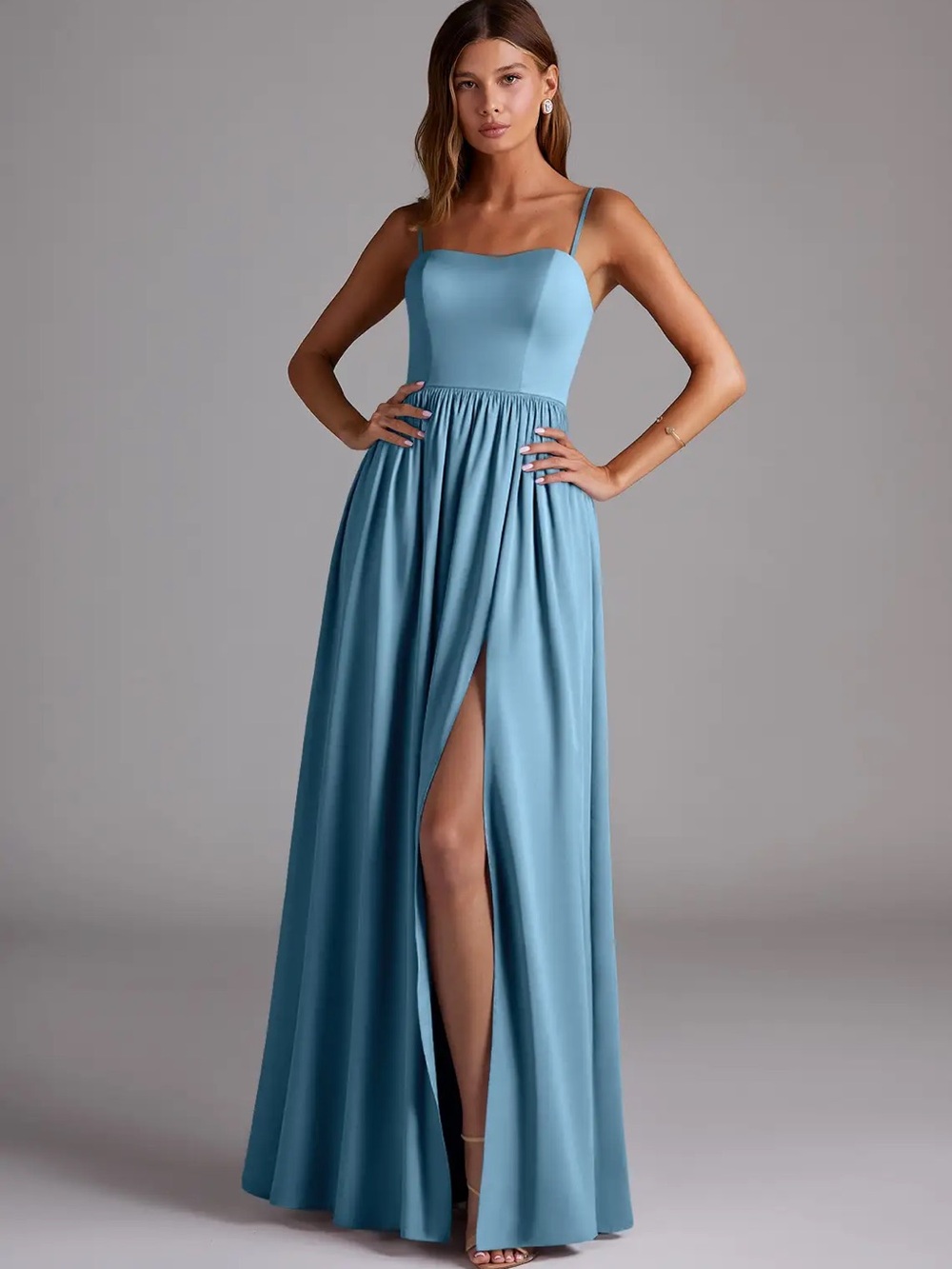 Azazie Steel Blue Strech Satin Bridesmaid Dress